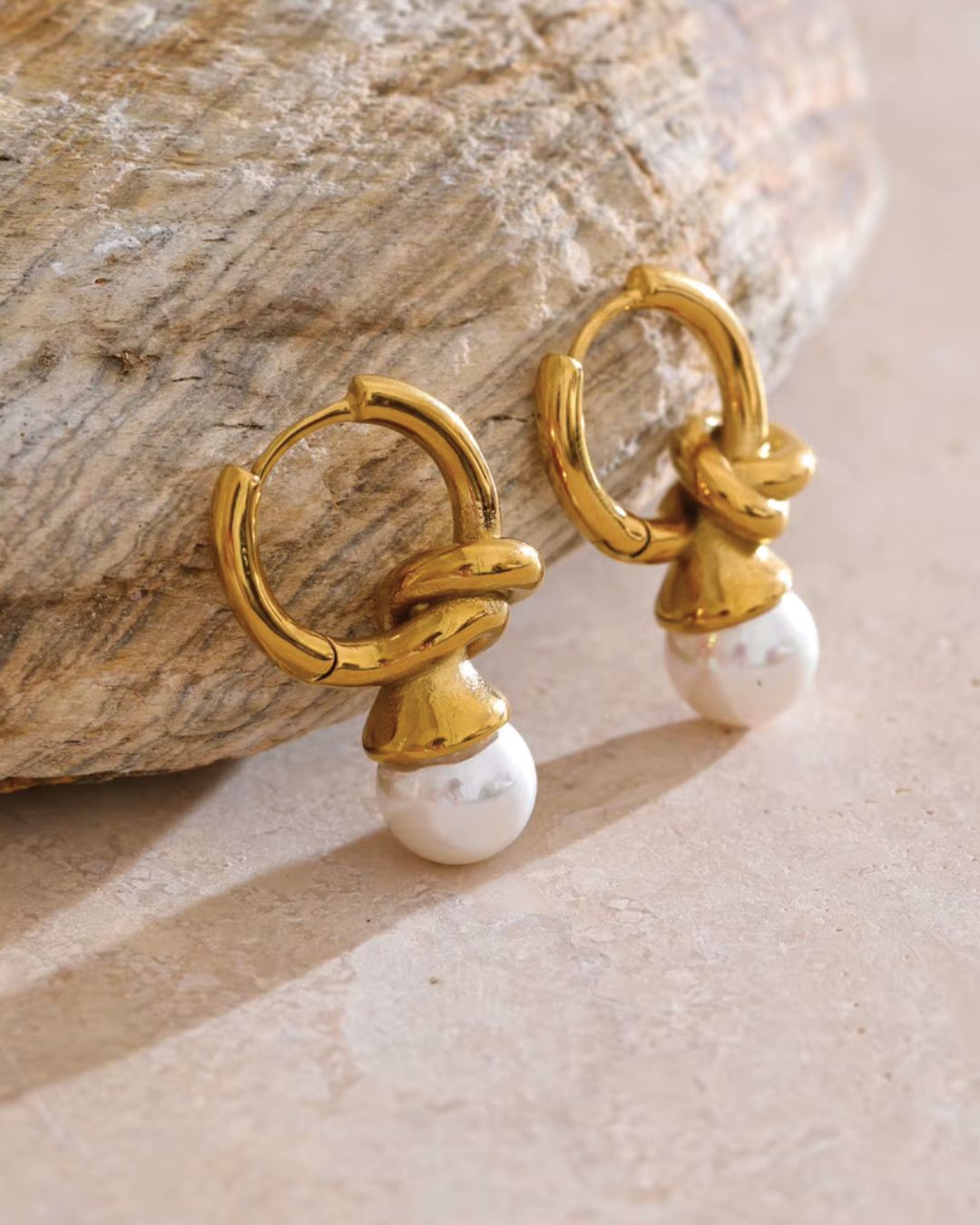 The Pearl Current | Pearl 18ct PVD Gold-Plated Twisted Hoop Earrings