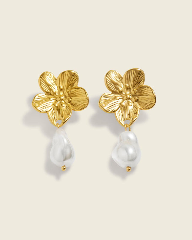 The Ivory Bloom | Pearl 18ct PVD Gold-Plated Floral Drop Earrings