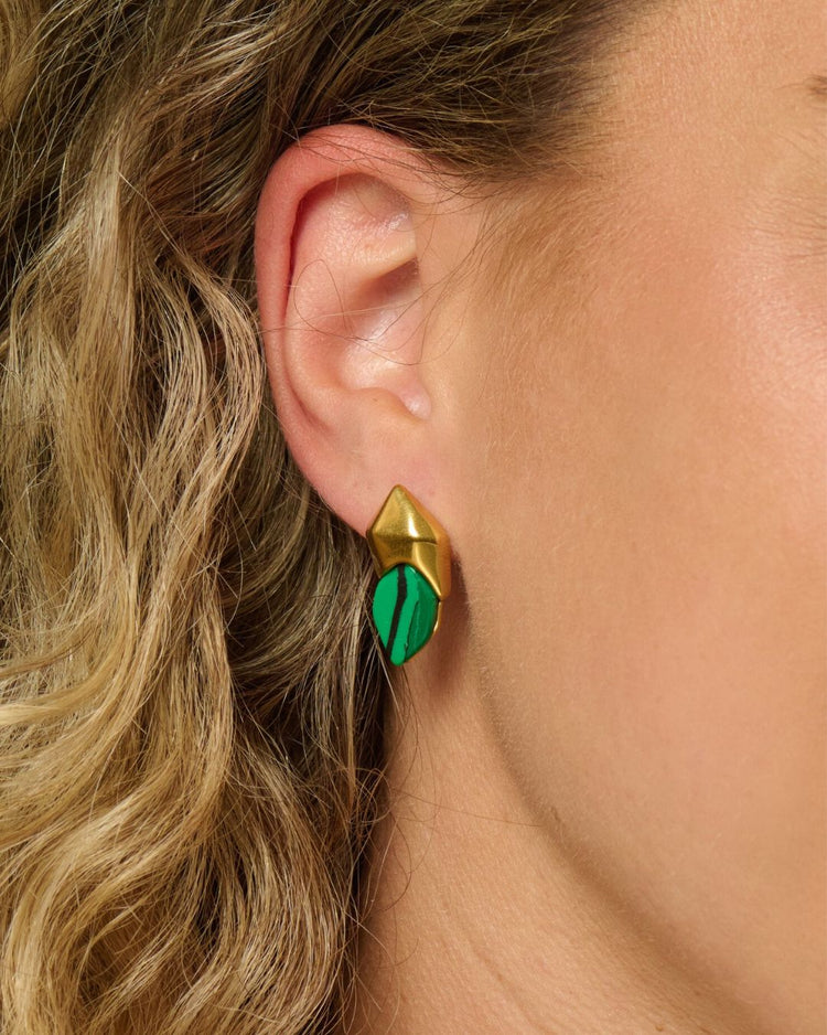 The Colour Of Moss | Green Agate 18ct PVD Gold-Plated Stud Earrings