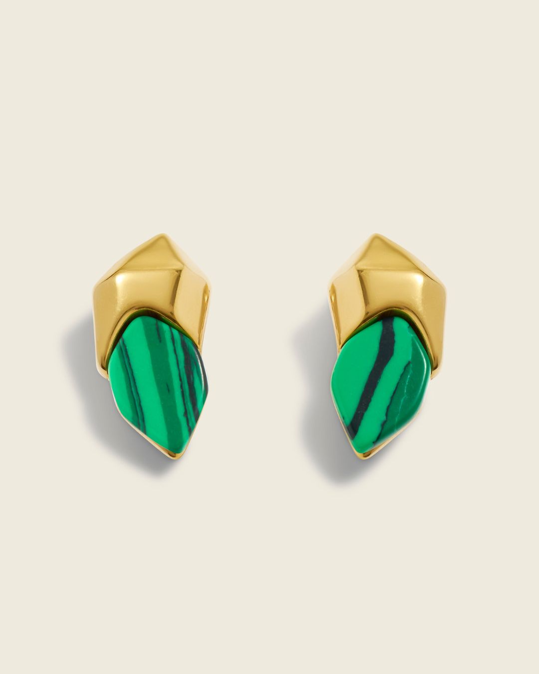 The Colour Of Moss | Green Agate 18ct PVD Gold-Plated Stud Earrings