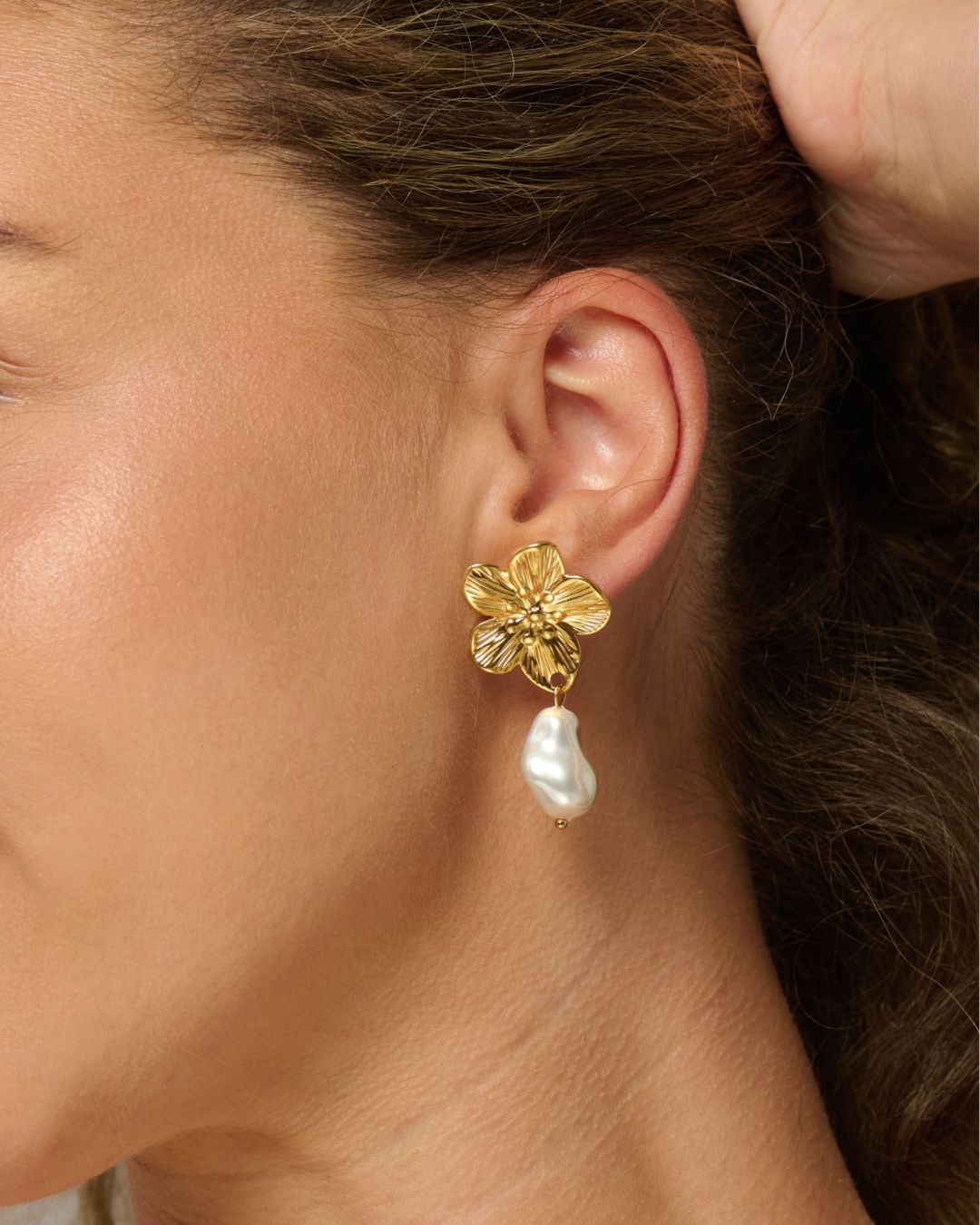 The Ivory Bloom | Pearl 18ct PVD Gold-Plated Floral Drop Earrings