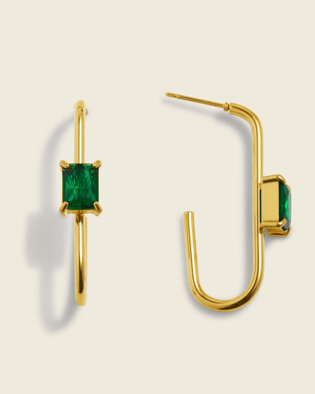 The Green Hornet | Green Cubic Zirconia 18ct PVD Gold-Plated Drop Earrings