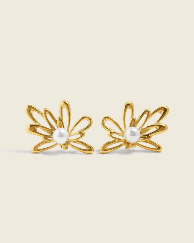 Petal & Pearl | Pearl 18ct PVD Gold-Plated Floral Earrings