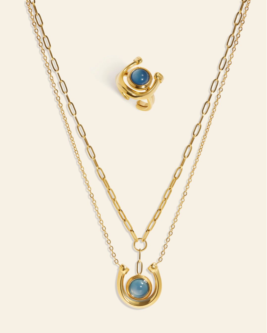 The Colour Of Tides Set | Blue Resin 18ct PVD Gold-Plated Necklace & Ring Set