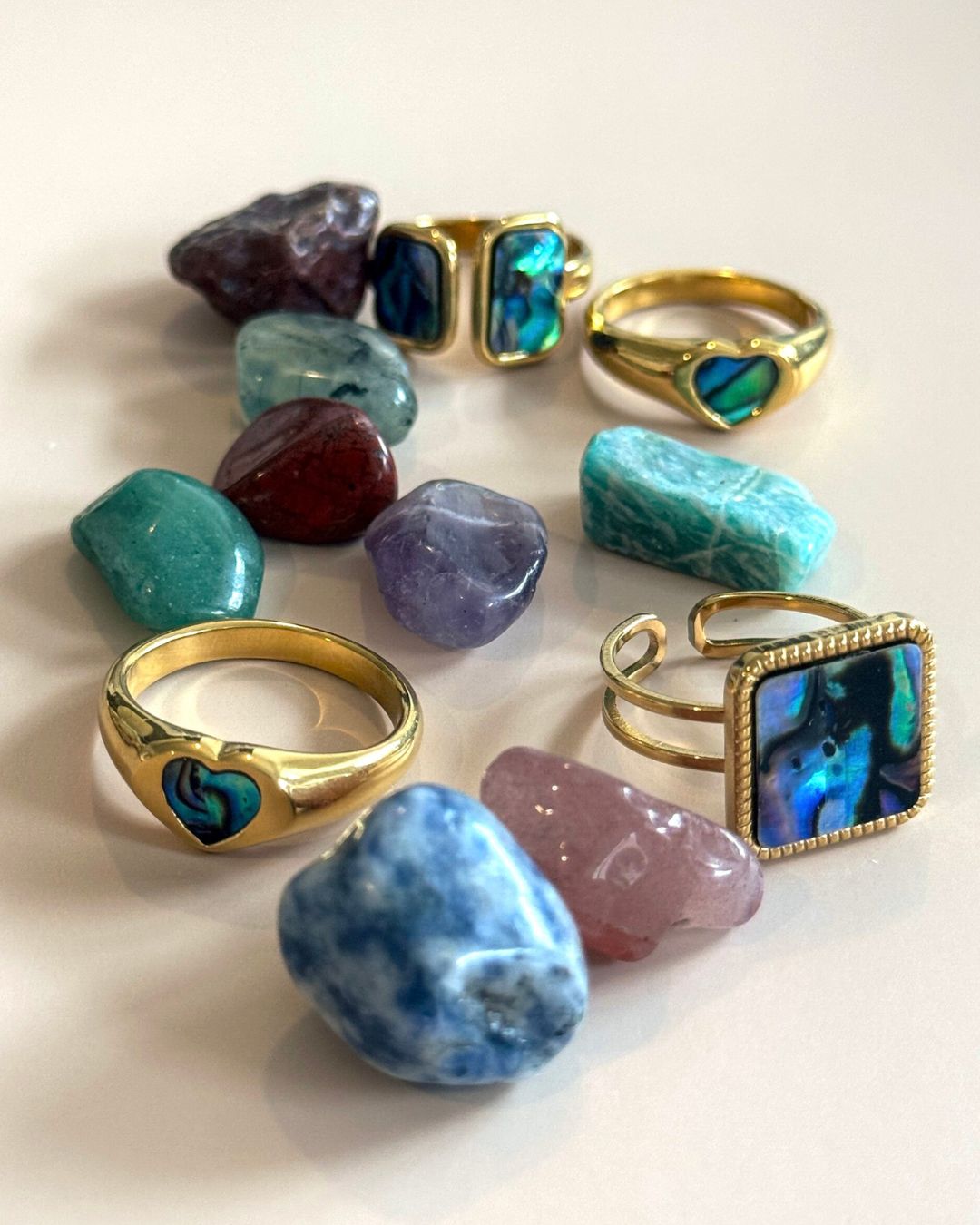 Signature Blue Mother of Pearl Rings | 18ct PVD Gold-Plated Rings
