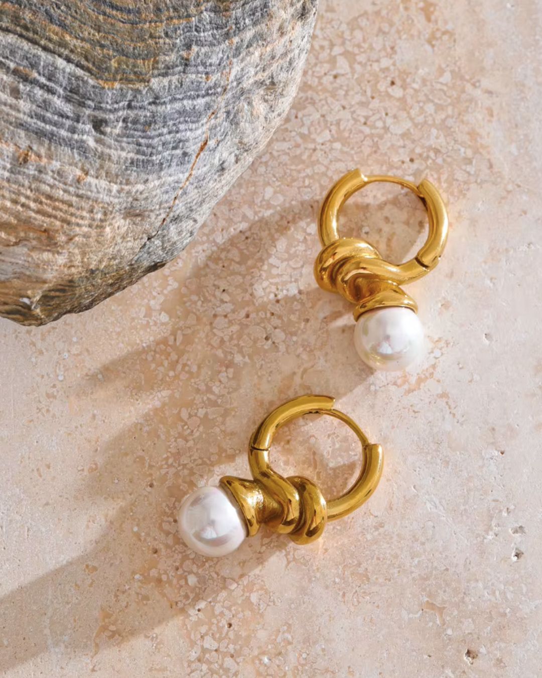 The Pearl Current | Pearl 18ct PVD Gold-Plated Twisted Hoop Earrings