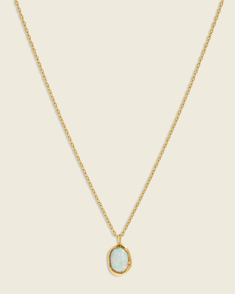 Ocean of Stars | White Opal 18ct PVD Gold-Plated Pendant Necklace