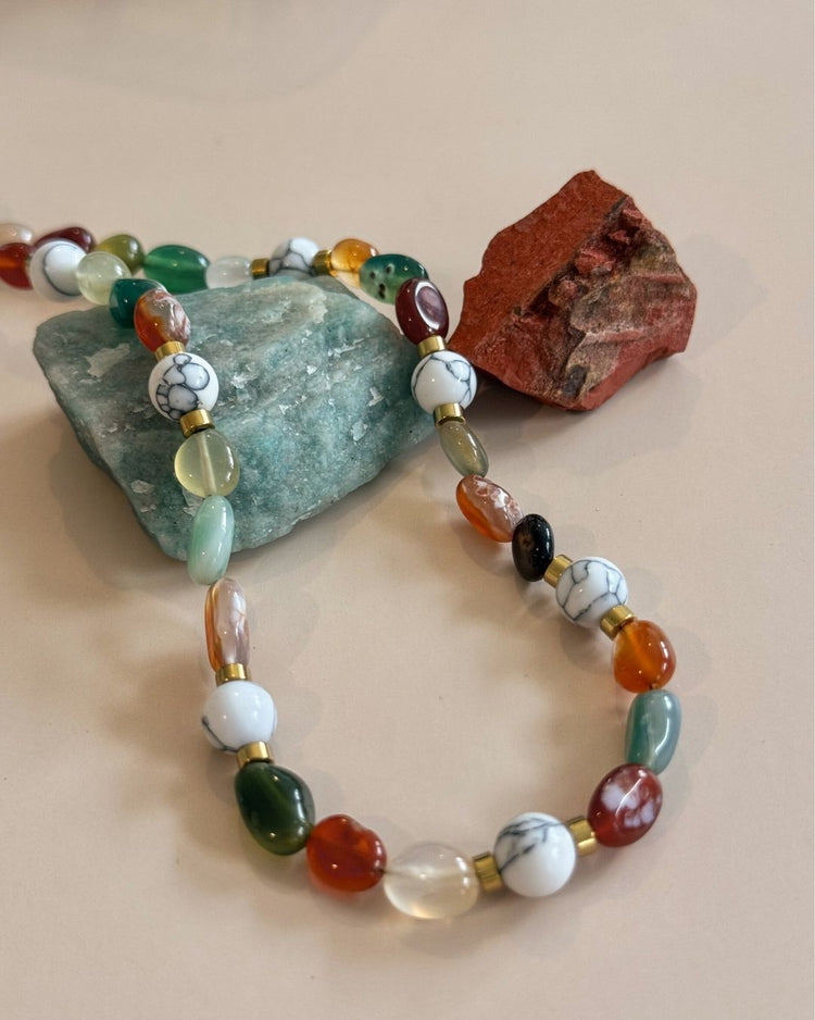 Treasures Left By Tides | Mixed Gemstone 18ct PVD Gold-Plated Necklace