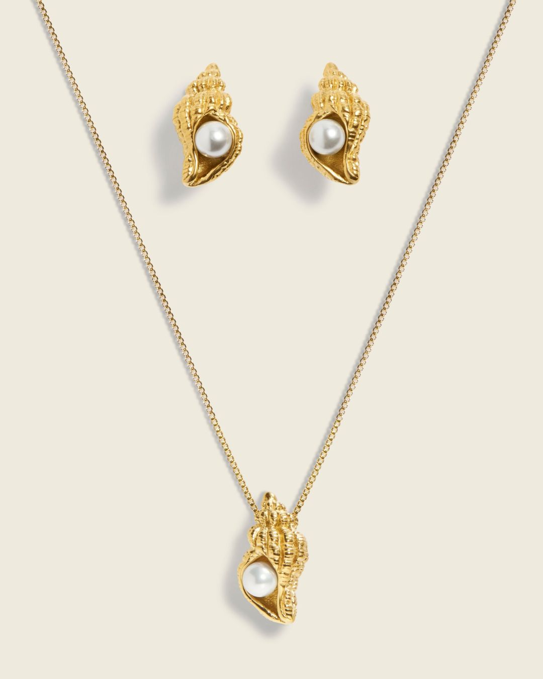 The Hidden Pearl Set | Pearl & Shell 18ct PVD Gold-Plated Jewellery Set