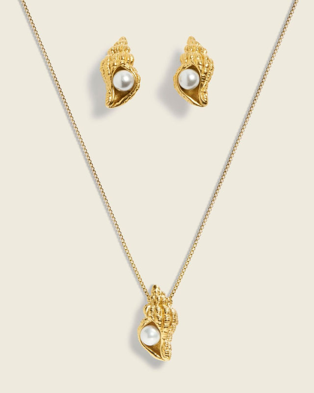 The Hidden Pearl Set | Pearl & Shell 18ct PVD Gold-Plated Jewellery Set