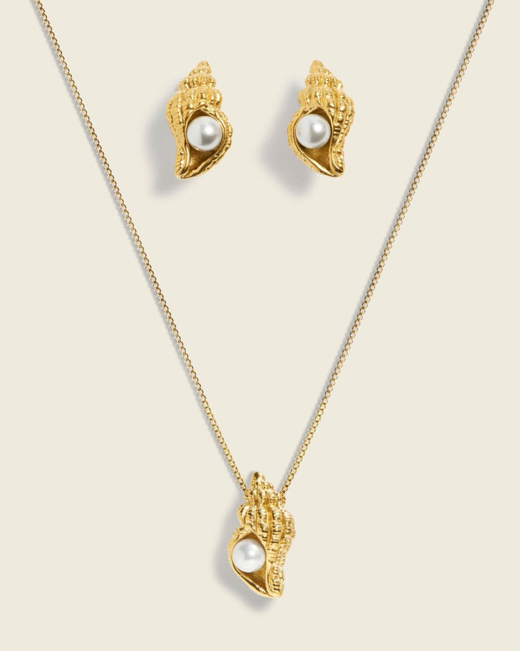 The Hidden Pearl Set | Pearl & Shell 18ct PVD Gold-Plated Jewellery Set