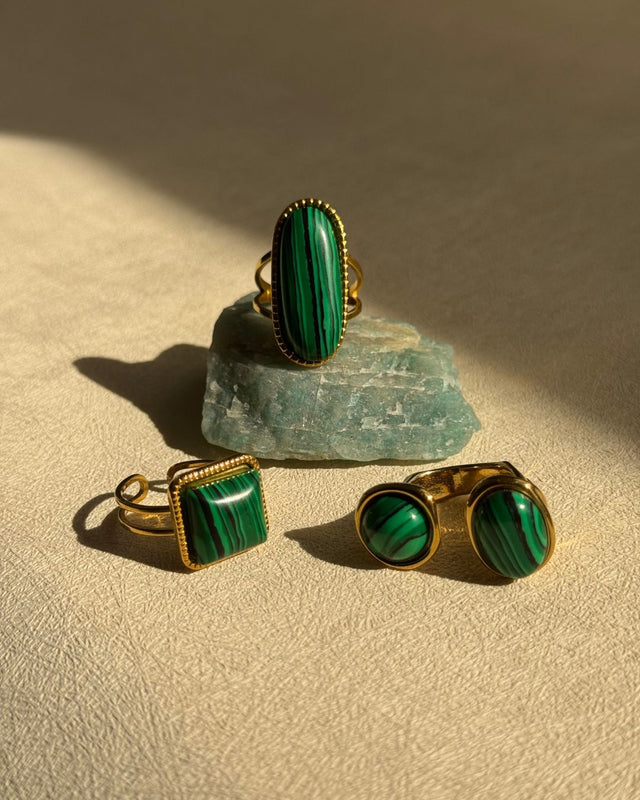The Green Agate Rings | 18ct PVD Gold-Plated Gemstone Rings