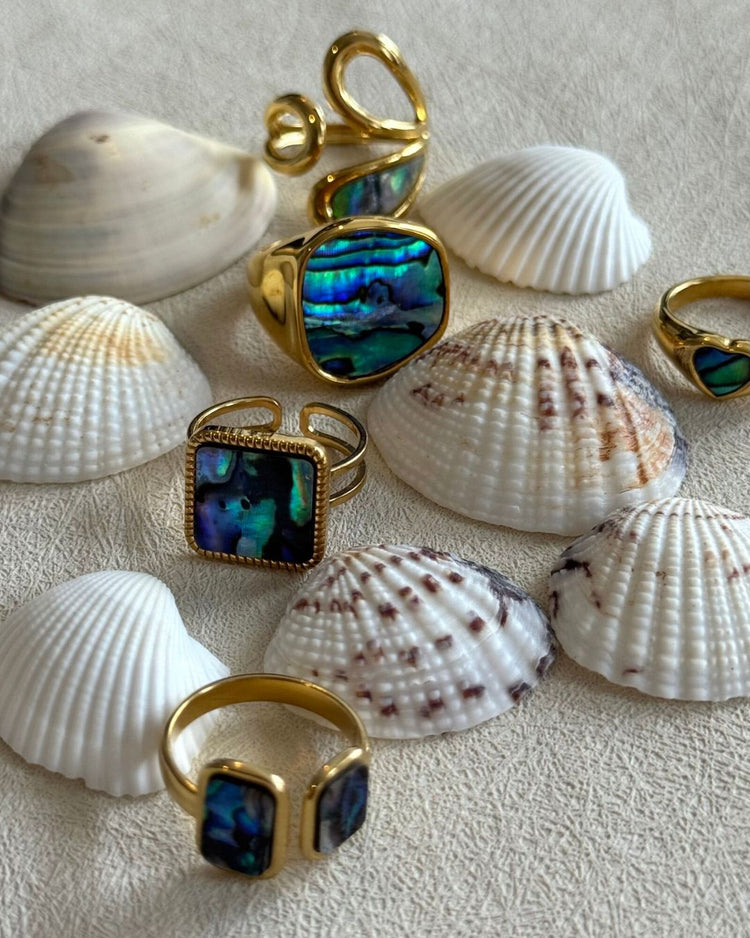 Signature Blue Mother of Pearl Rings | 18ct PVD Gold-Plated Rings