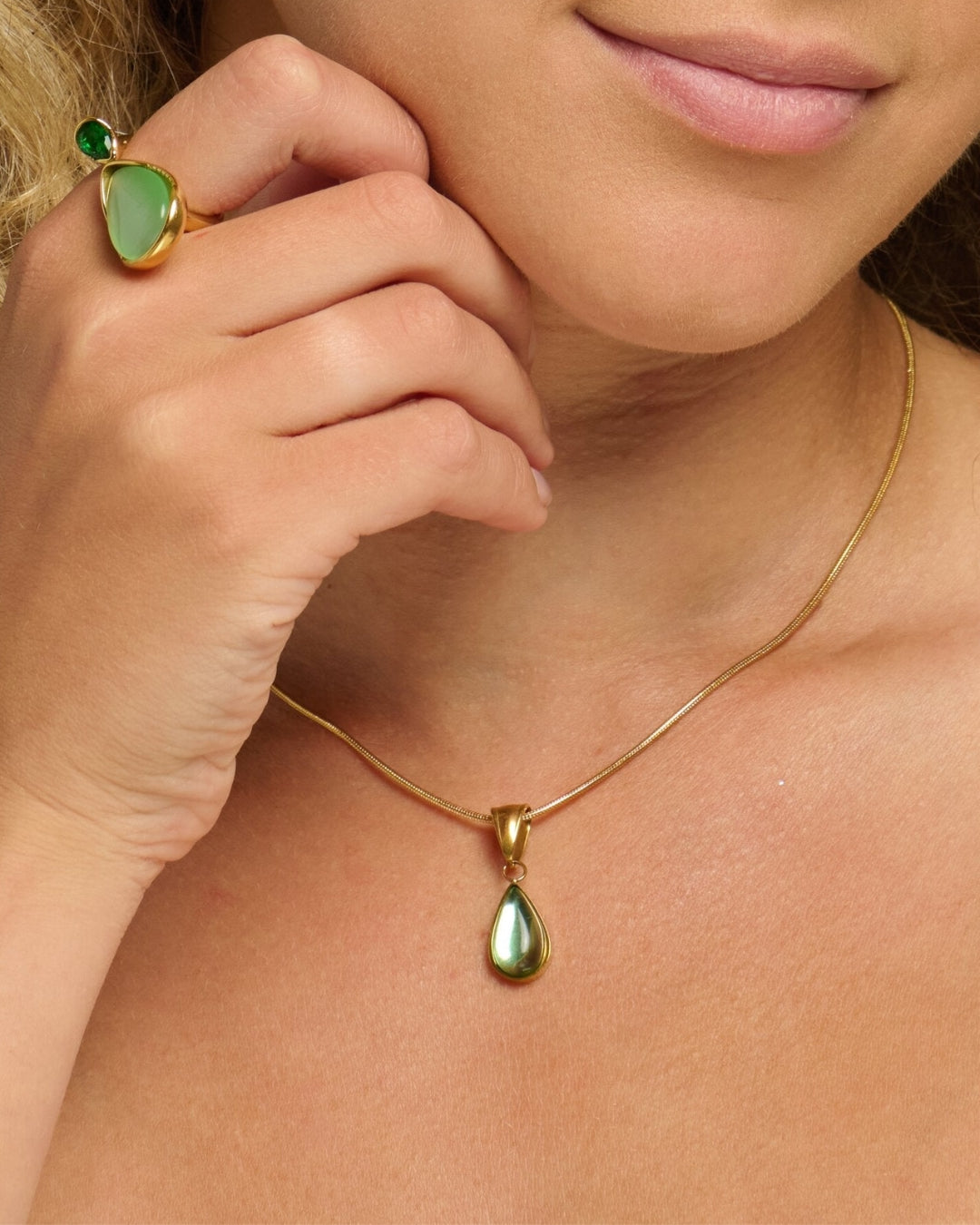 The Canopy Glow | Green Crystal 18ct PVD Gold-Plated Pendant Necklace