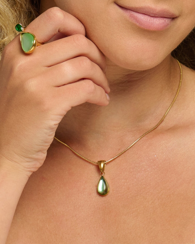 The Canopy Glow | Green Crystal 18ct PVD Gold-Plated Pendant Necklace