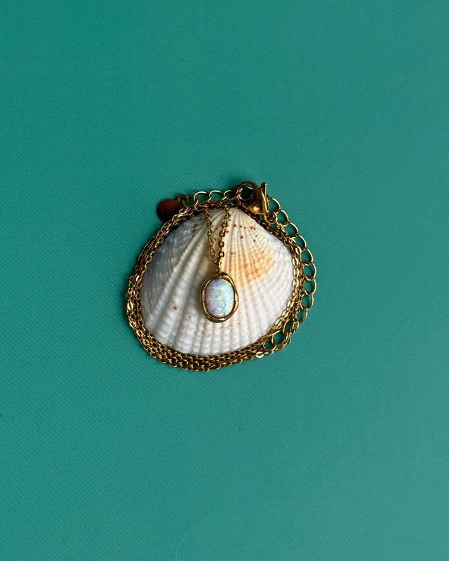 Ocean of Stars | White Opal 18ct PVD Gold-Plated Pendant Necklace