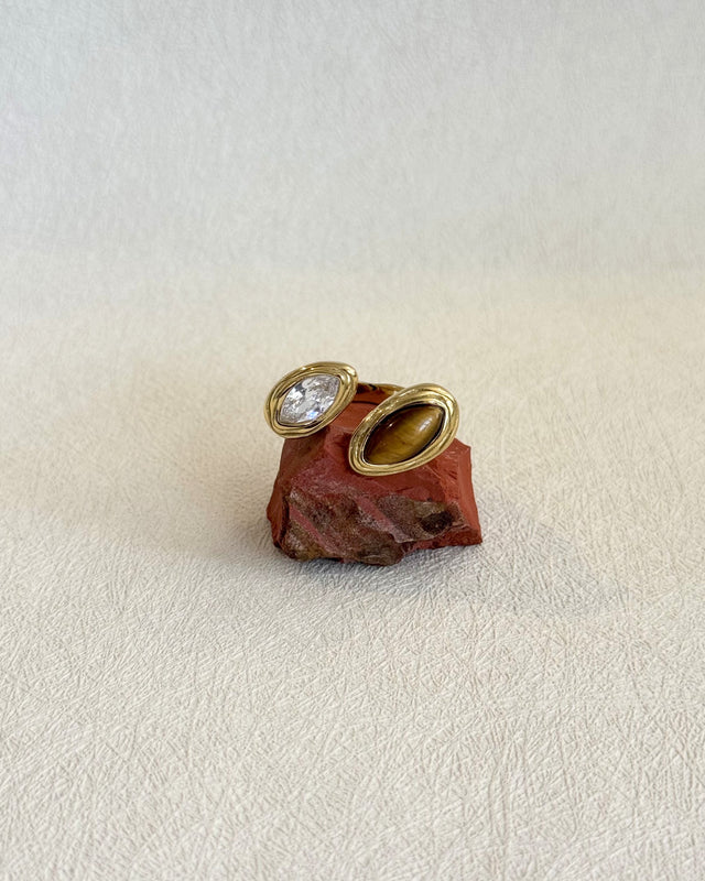 The Quiet Oak | Tiger's Eye & Cubic Zirconia 18ct PVD Gold-Plated Ring