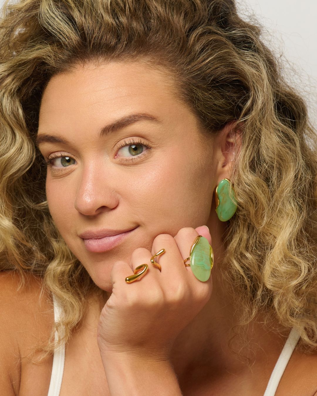 The Mosswater Set | Green Resin 18ct PVD Gold-Plated Jewellery Set