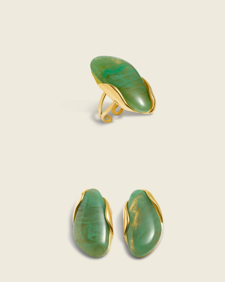 The Mosswater Set | Green Resin 18ct PVD Gold-Plated Jewellery Set