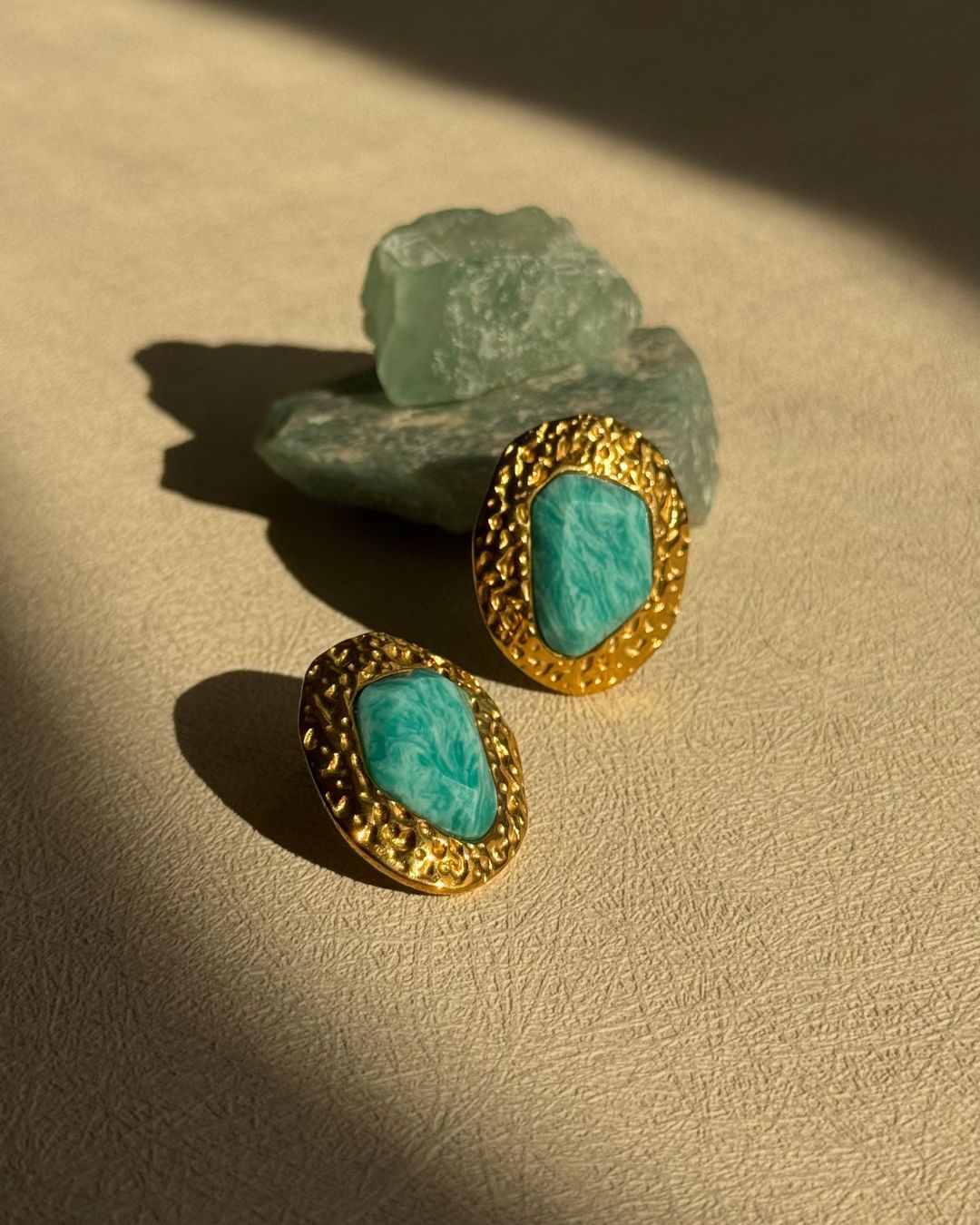 The Blue Hour | Amazonite 18ct PVD Gold-Plated Stud Earrings