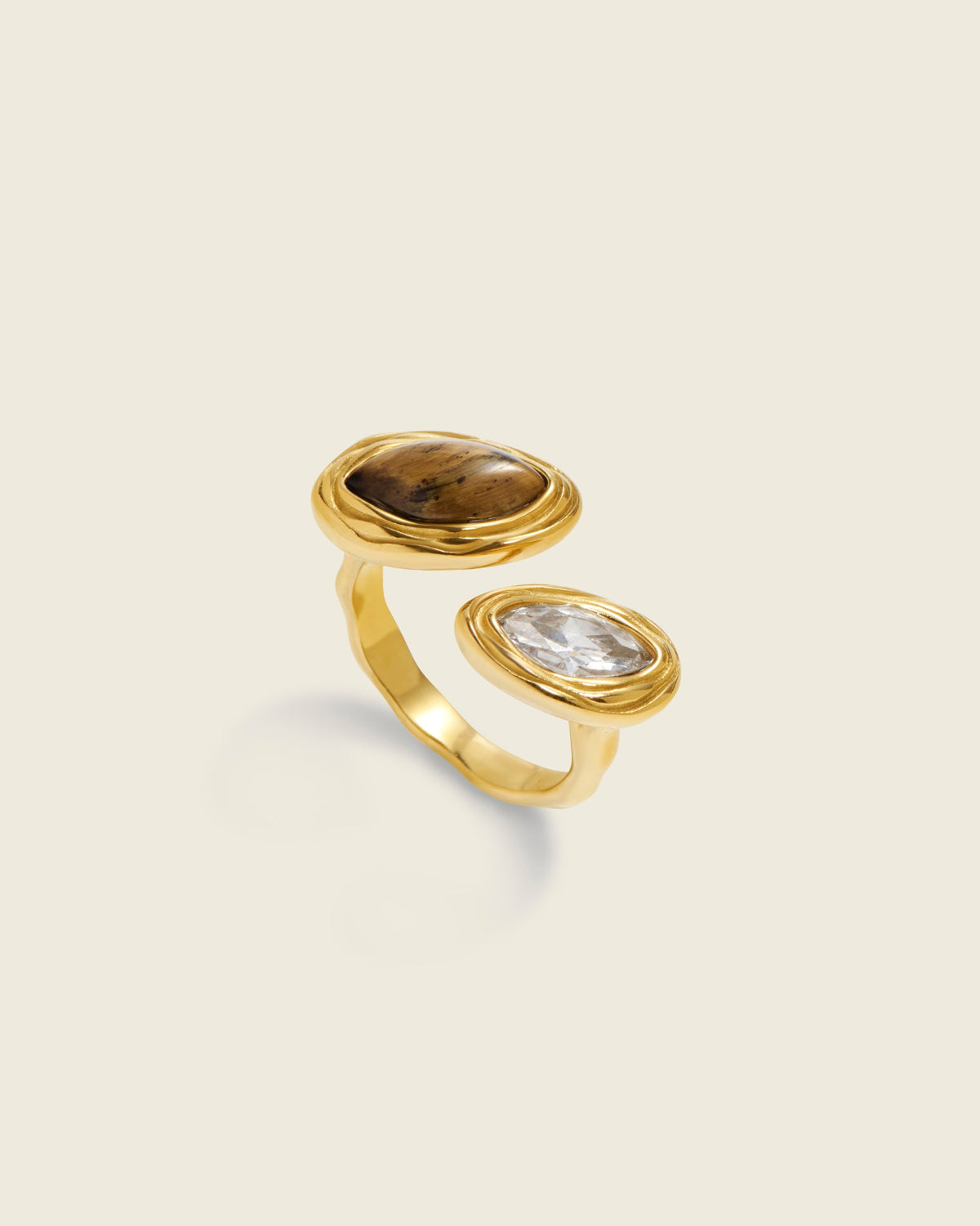 The Quiet Oak | Tiger's Eye & Cubic Zirconia 18ct PVD Gold-Plated Ring
