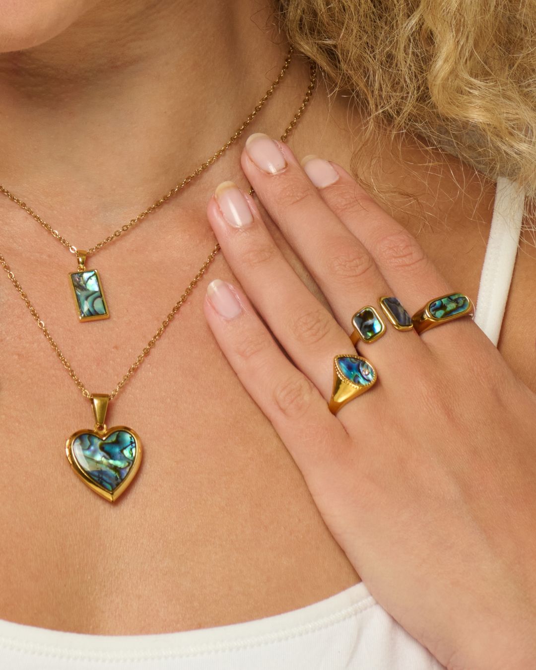 Signature Blue Mother of Pearl Rings | 18ct PVD Gold-Plated Rings