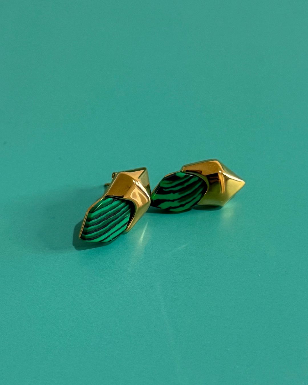 The Colour Of Moss | Green Agate 18ct PVD Gold-Plated Stud Earrings