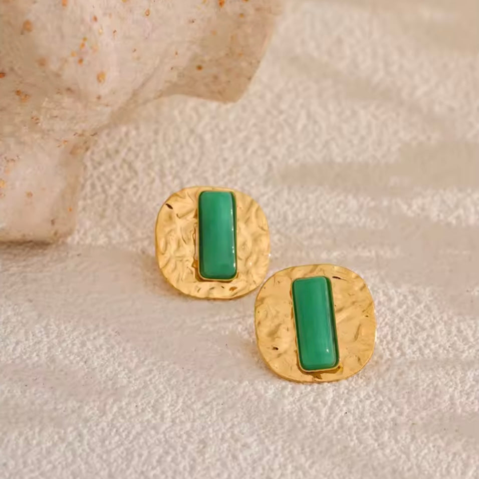 Moss Green Agate Studs