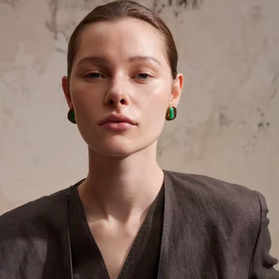 Moss Green Agate Studs