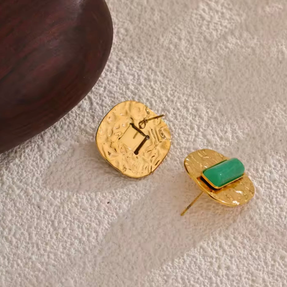 Moss Green Agate Studs