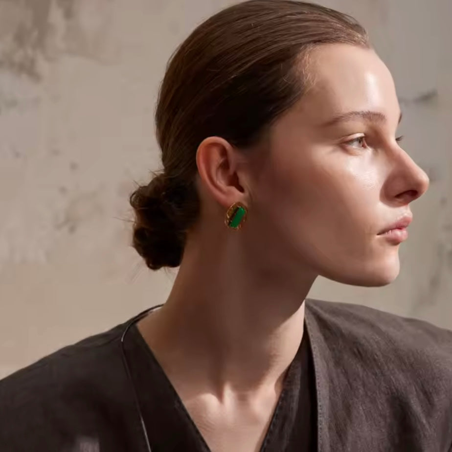 Moss Green Agate Studs