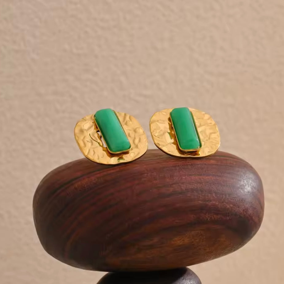 Moss Green Agate Studs