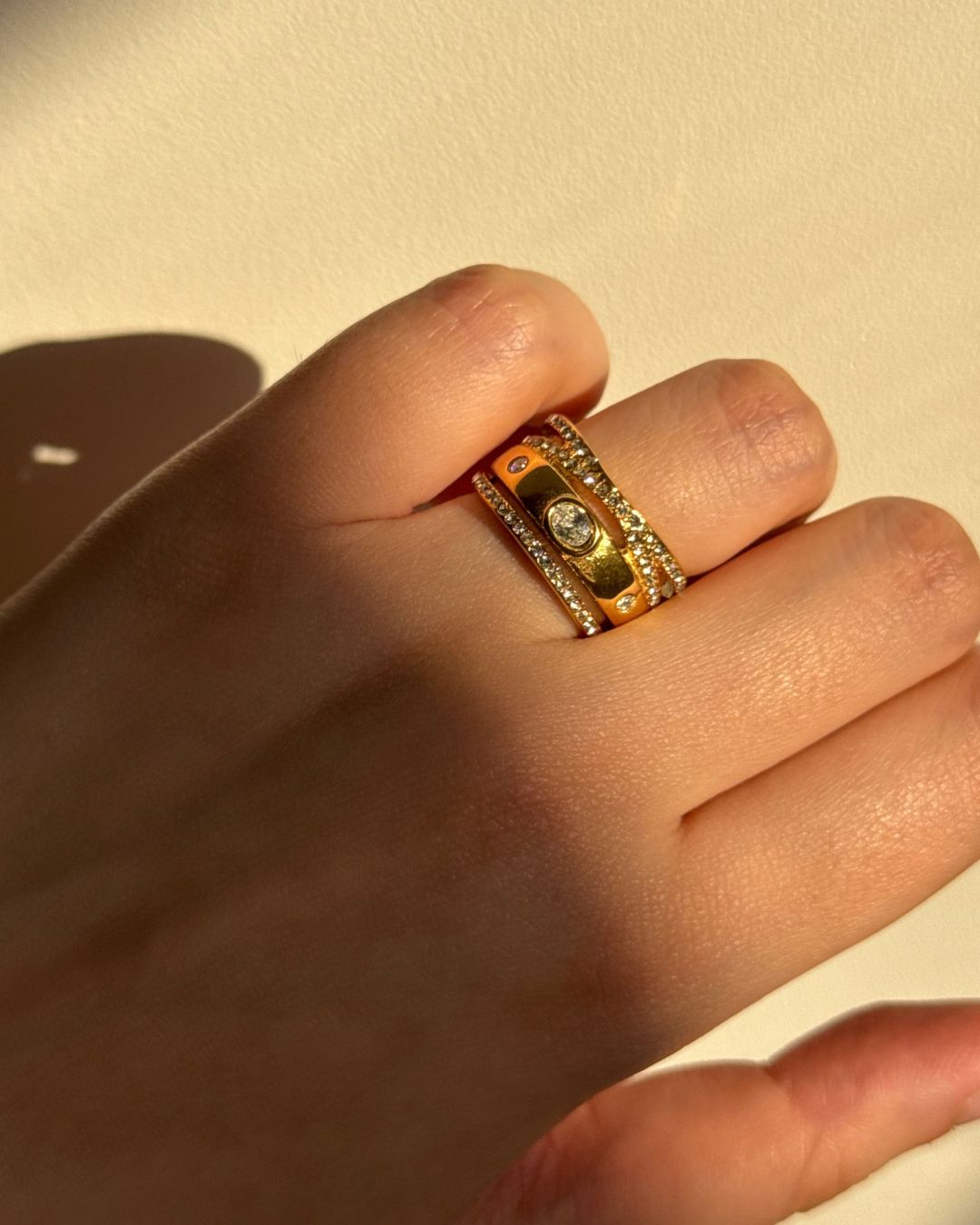 The Threefold Light | Cubic Zirconia 18ct PVD Gold-Plated Stacked Ring