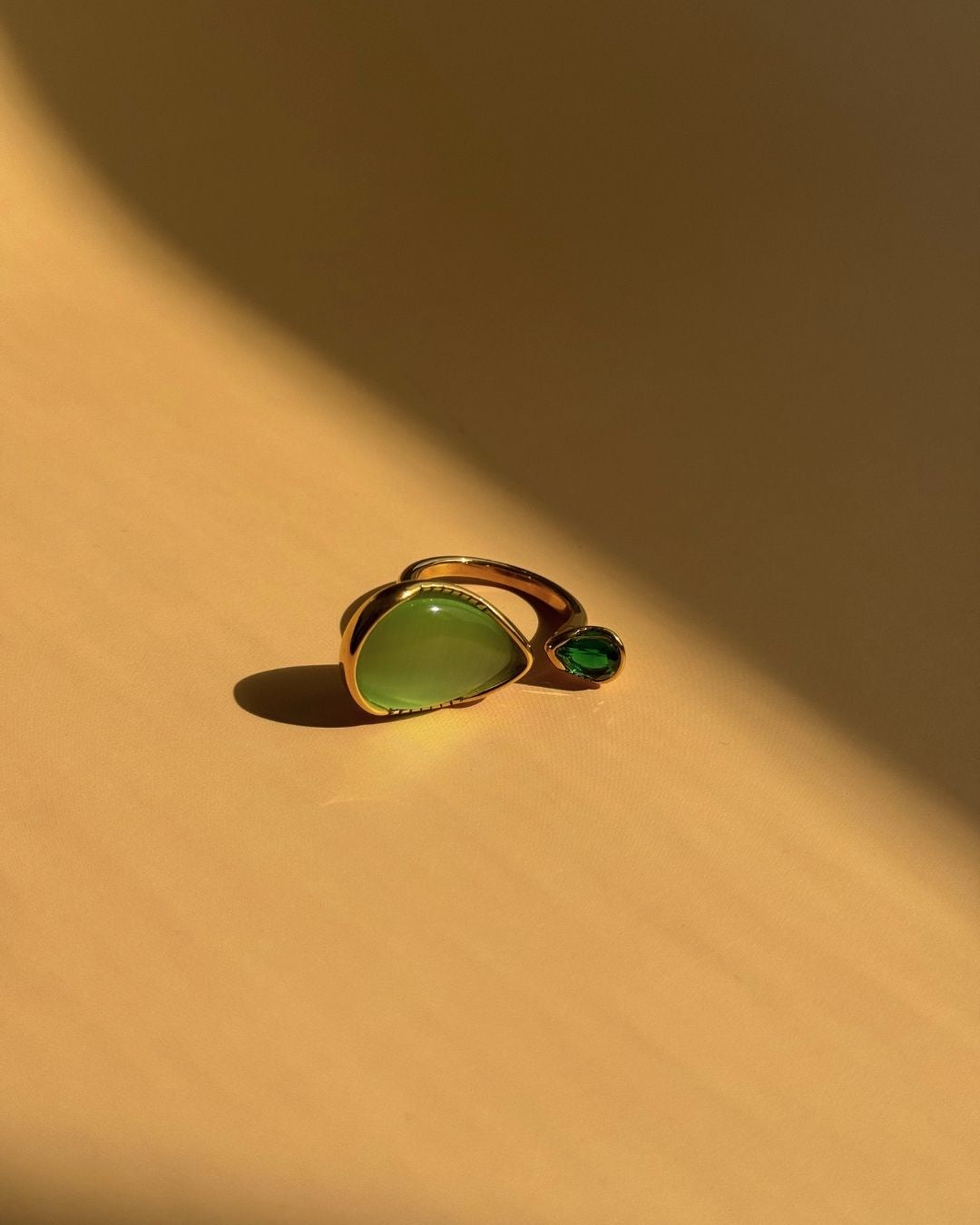 Dewdrops on Leaves | Green Cubic Zirconia 18ct PVD Gold-Plated Ring