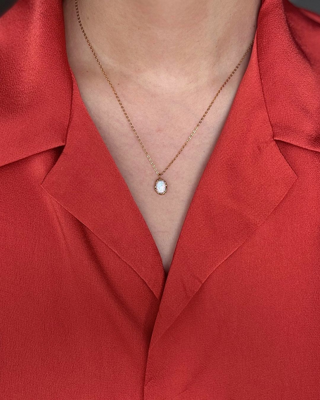 Ocean of Stars | White Opal 18ct PVD Gold-Plated Pendant Necklace