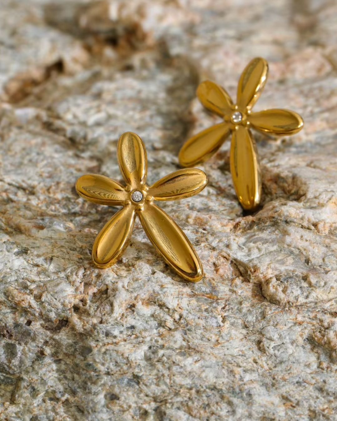 The Golden Aster | Zircon 18ct PVD Gold-Plated Flower Stud Earrings