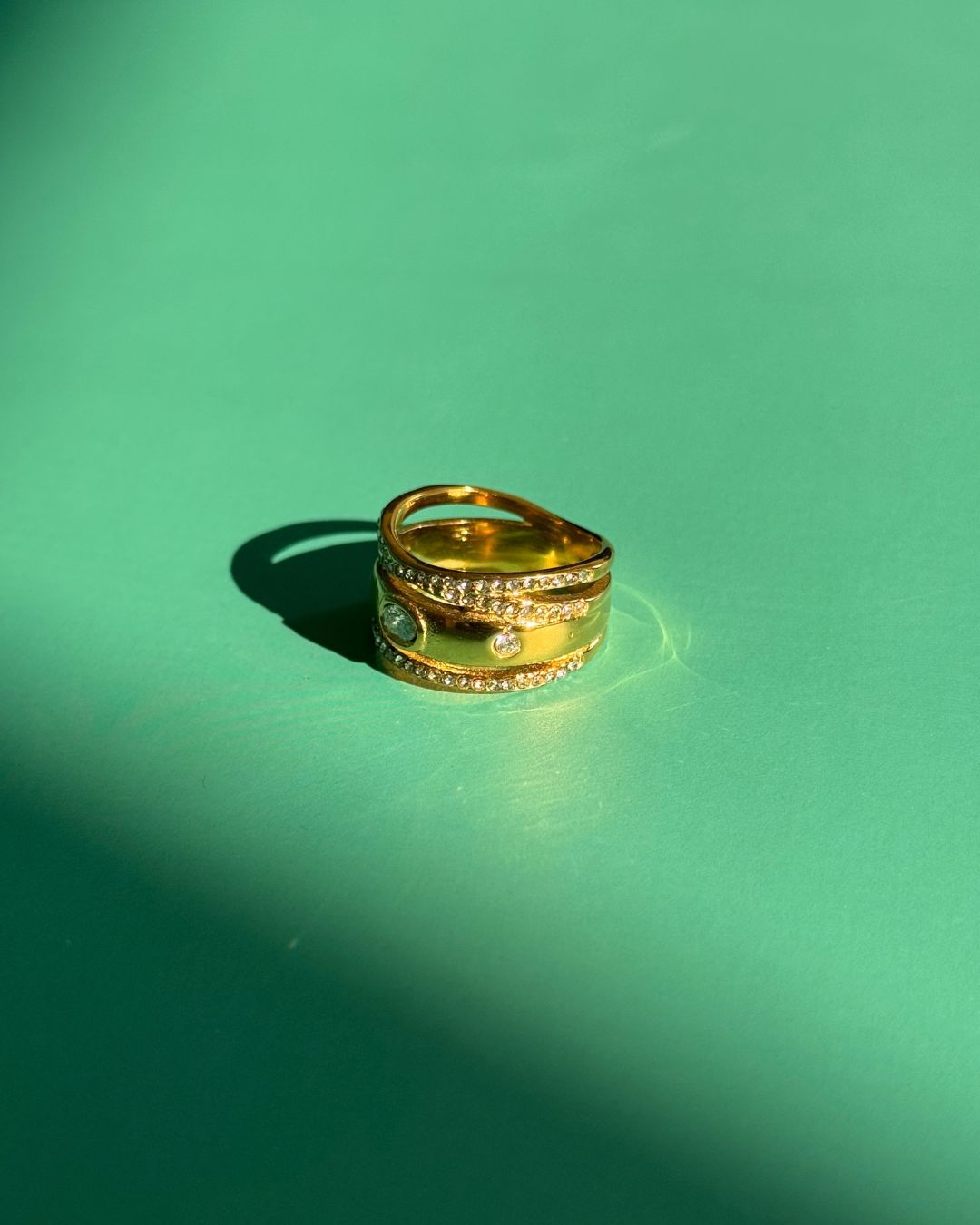 The Threefold Light | Cubic Zirconia 18ct PVD Gold-Plated Stacked Ring