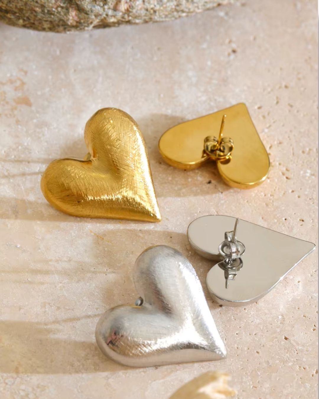 The Heart's Secret | 18ct PVD Gold-Plated Heart Stud Earrings