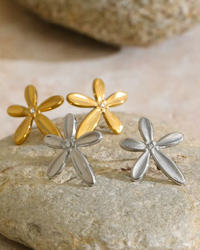 The Golden Aster | Zircon 18ct PVD Gold-Plated Flower Stud Earrings