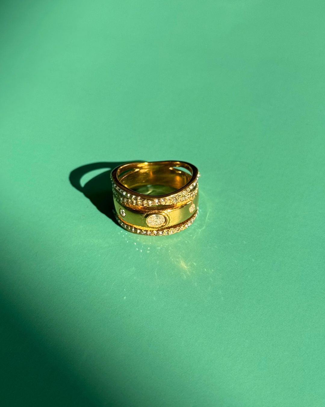 The Threefold Light | Cubic Zirconia 18ct PVD Gold-Plated Stacked Ring